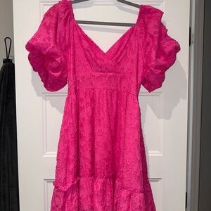 Vibrant Pink Puff Sleeve Dress